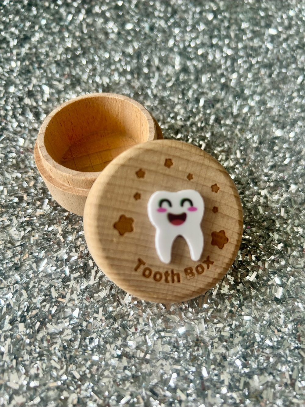 Kids Wooden Tooth Keepsake Box with Cute White Tooth Accent
